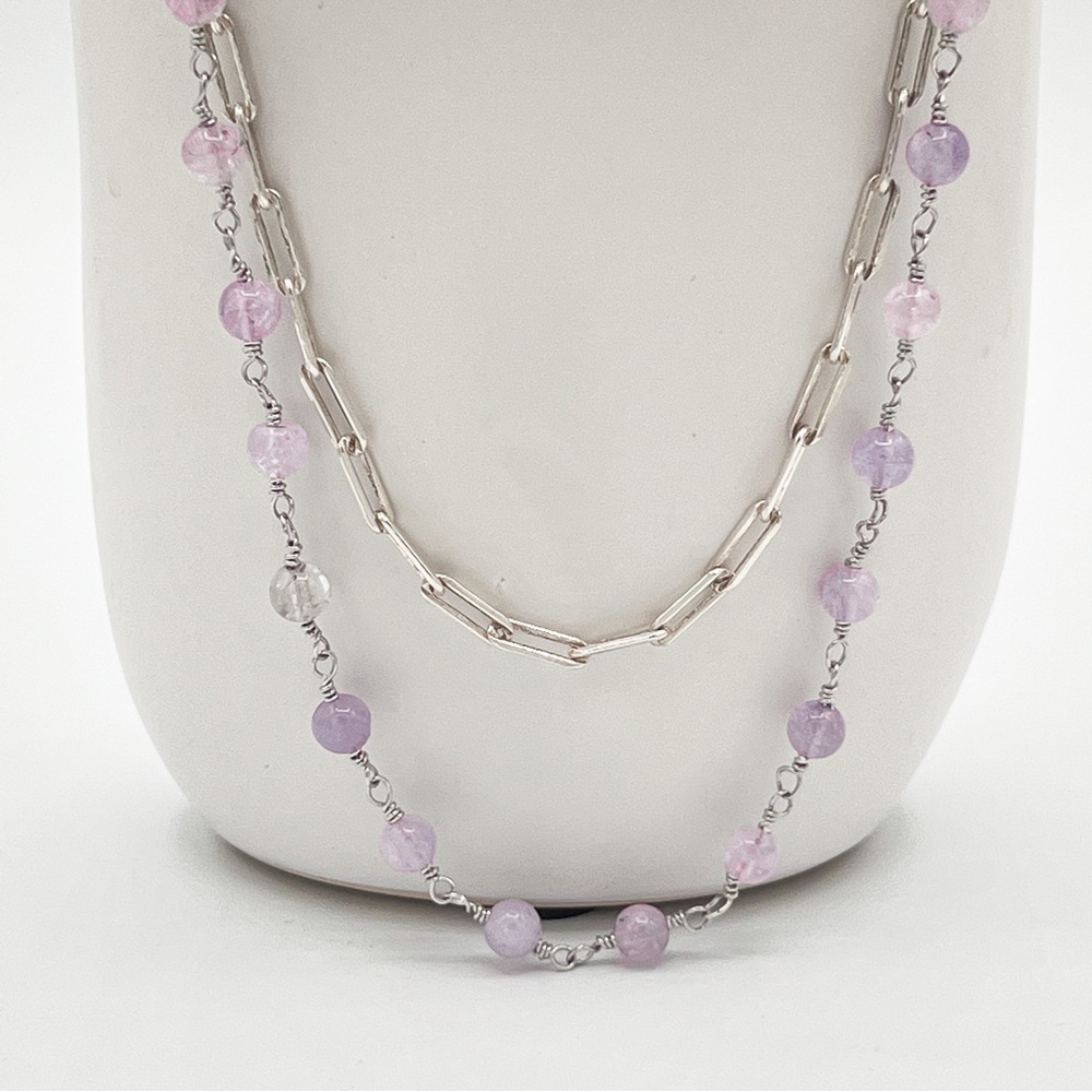 SILVER paper clip and lavender jade rosary chains.